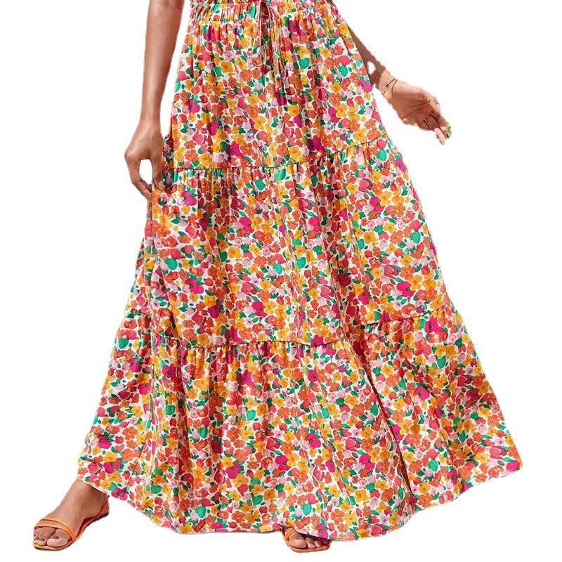 Flowy Floral Print Midi Skirt
