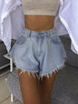 Chic Fur-Edge Umbrella Denim Shorts