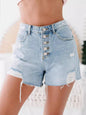 Edgy Water-Washed Distressed Jean Shorts