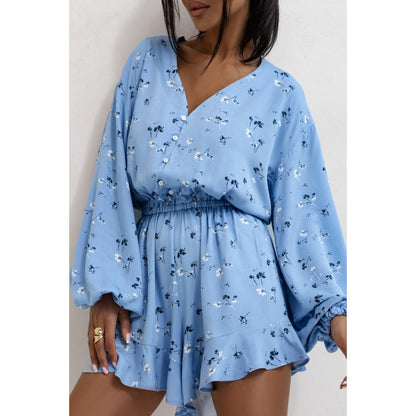 Printed V-neck Long Sleeve Jumpsuit - Sculptify™