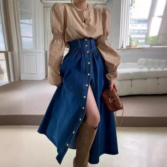 Chic Single-Breasted Slim Denim Skirt