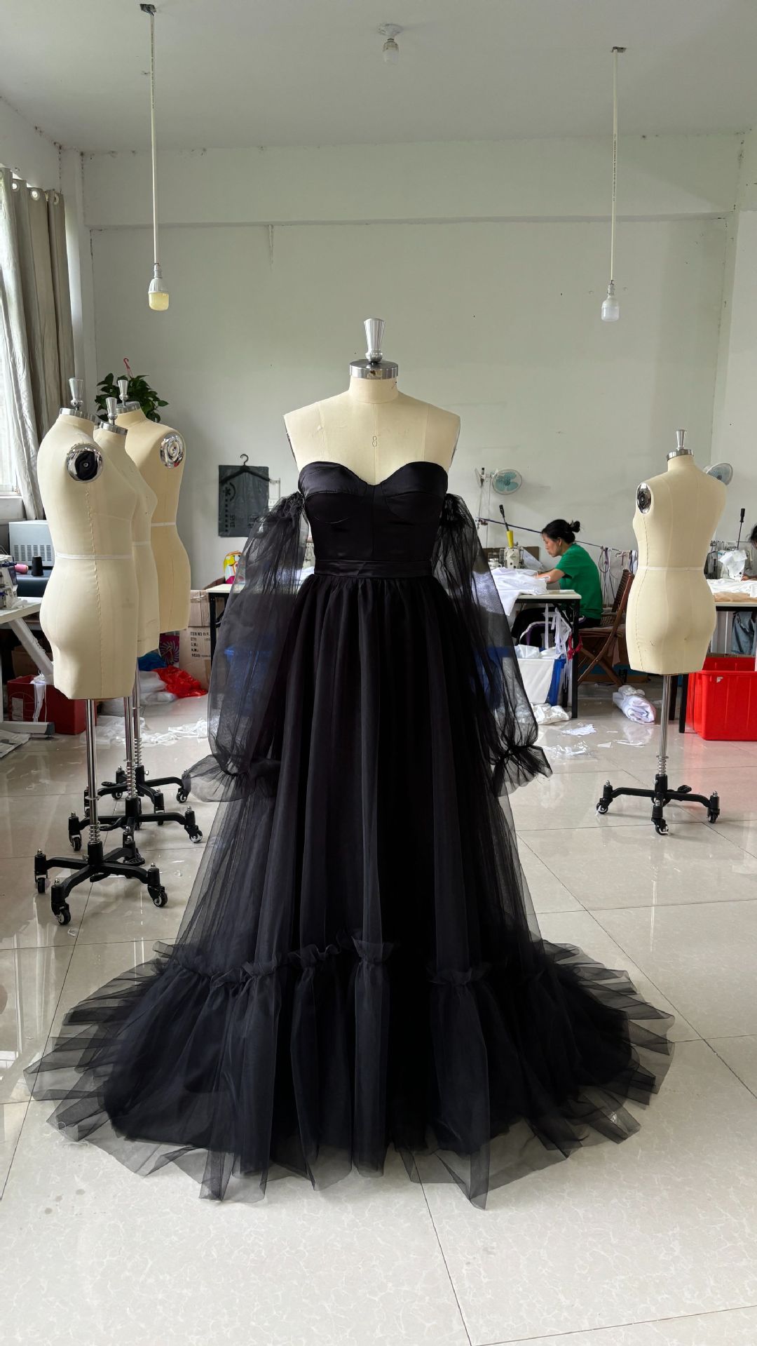 Women's Long Sleeve Transparent Lace Black Wedding Dress - Sculptify™