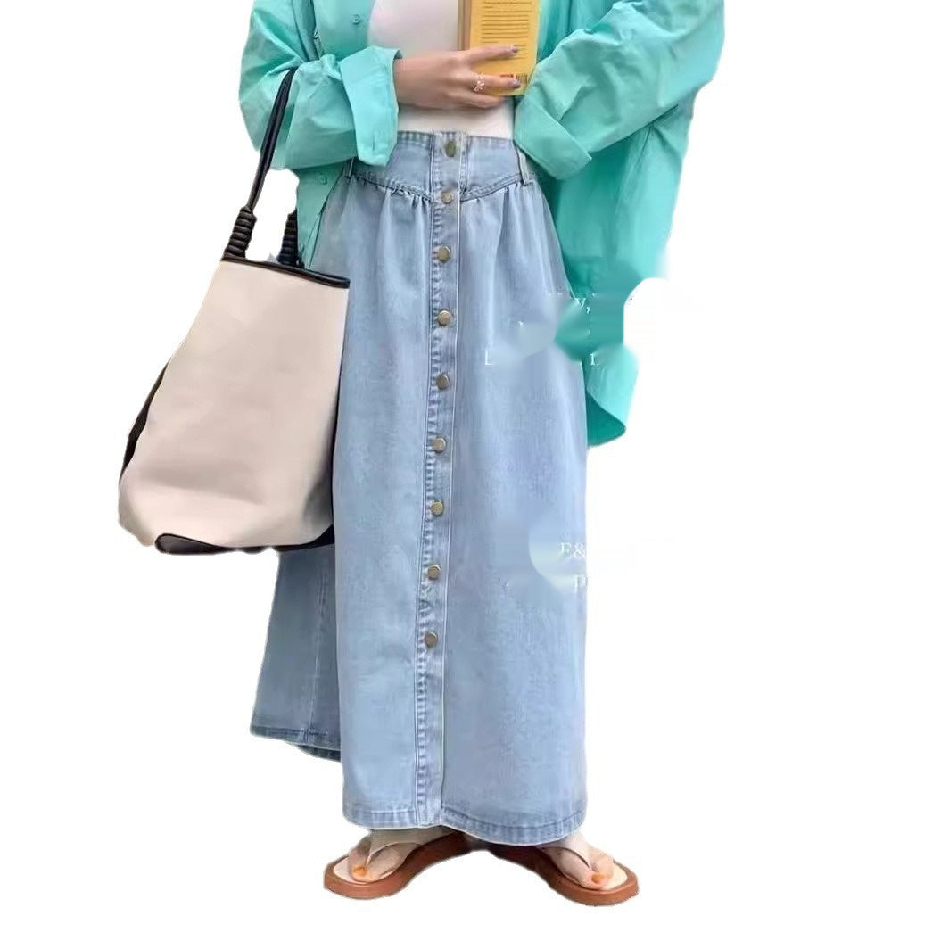 Chic Single-Breasted Slim Denim Skirt