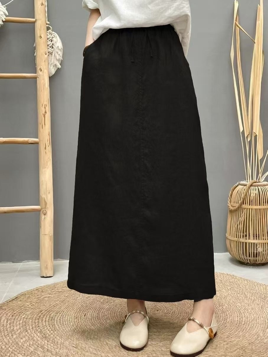 High-Waist Lace-Up Linen Pencil Skirt
