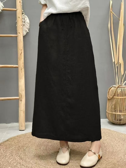 High-Waist Lace-Up Linen Pencil Skirt