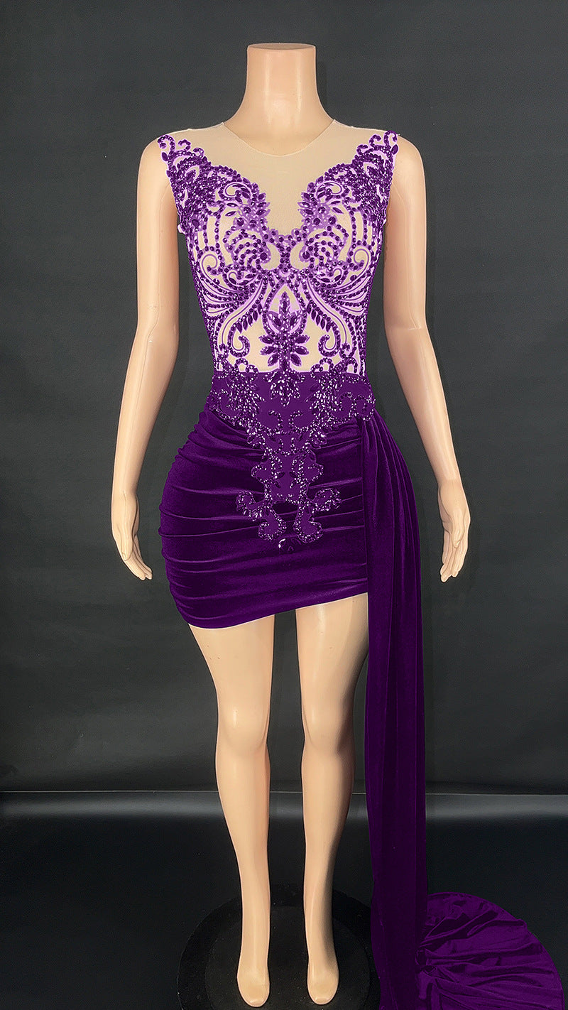 Summer Luxury Evening Dress Female Singer Stage Costume Senior Dress Side Trailing Skirt - Sculptify™