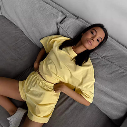 Casual Short-Sleeve Crew-Neck Top And Shorts Two-Piece Set - Sculptify™