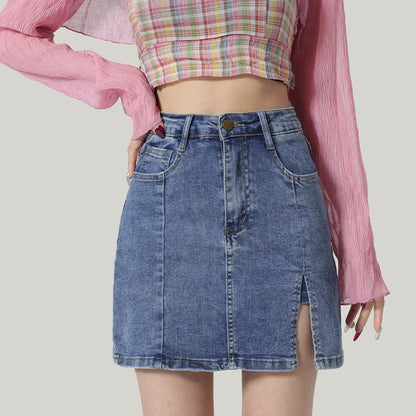 Sleek Half-Length Denim Slim Skirt