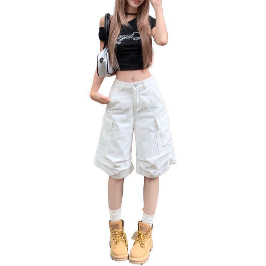 Casual Wide-Leg White Jean Shorts