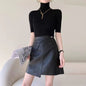 Trendy High-Waist Slim Fit Leather Skirt